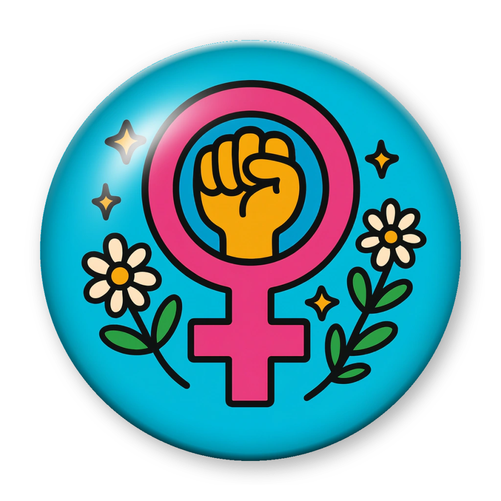 Broche Símbolo Feminista (azul, com flores)